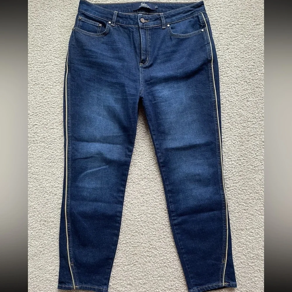 Boden The Edinburgh Jean Gold Piping Stretch Women’s Sz US 10 UK 14 High Rise - Picture 3 of 16